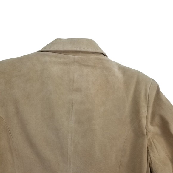 John Paul Richard Uniform Suede Leather Blazer Jacket Button Up Womens Sz 12 Tan - Picture 14 of 16